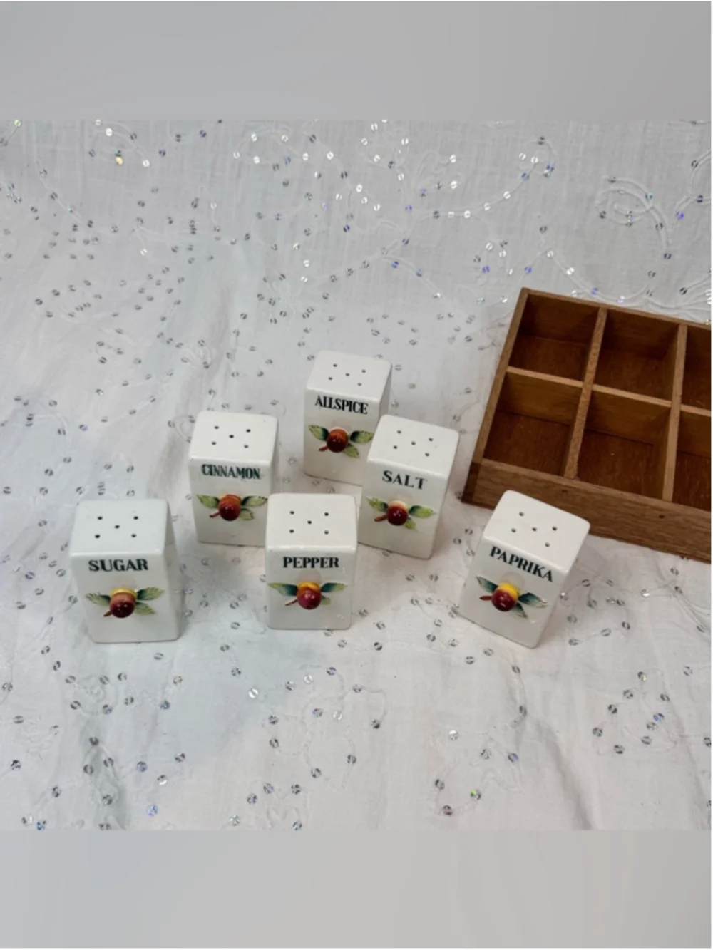 Vintage Ceramic Wall Spice Rack Set - Hand Painted Cherry Spice Shakers